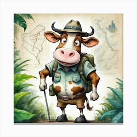 Cow With Map 2 Canvas Print