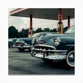 Classic Cars At Gas Station Canvas Print