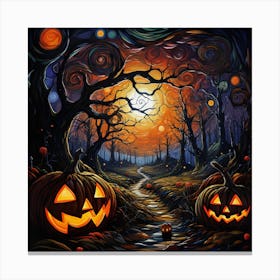 Halloween Pumpkins In The Forest Canvas Print