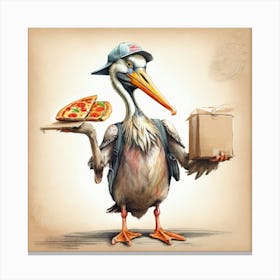 Pelican Holding Pizza Canvas Print