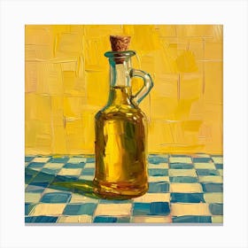 Olive Oil In A Bottle Yellow Checkerboard 3 Canvas Print