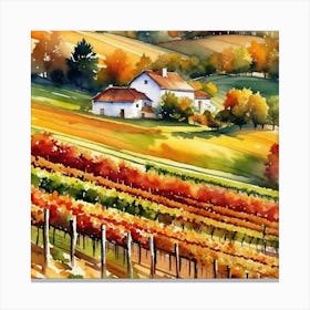Vineyard Landscape Watercolor Painting 2 Canvas Print