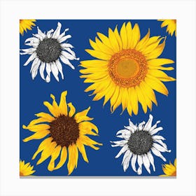 Sunflowers On Blue Canvas Print