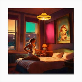 Girl In A Bed Canvas Print