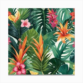 Tropical Leaves And Flowers paintings art print Canvas Print