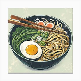 Noodle Bowl With Egg And Chopsticks Canvas Print