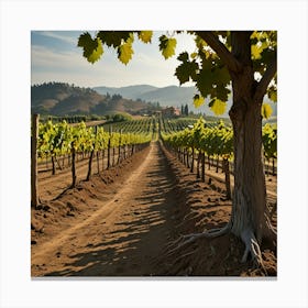 A Picturesque Vineyard With Rows Of Grapevines And A Rustic Winery In The Background 2 Canvas Print