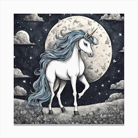 Unicorn On The Moon Canvas Print