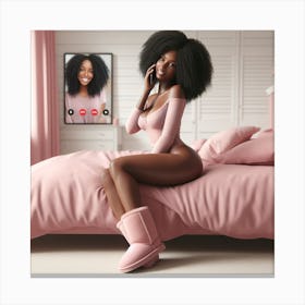 Afro Girl On Bed Canvas Print