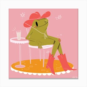 Cowboy Frog drinking an iced Coffee 1 Canvas Print