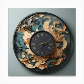 Floral Wall Clock Canvas Print