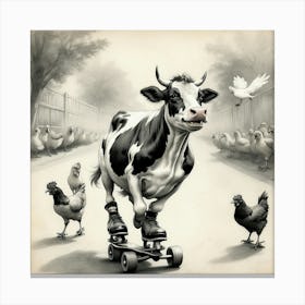 Cow On Skateboard 2 Canvas Print