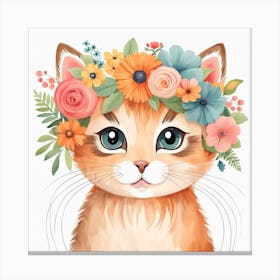 Floral Baby Cat Nursery Illustration (7) Canvas Print