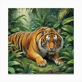 Tiger In The Jungle Art Print 0 Canvas Print