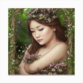 Asian Girl With Flowers Canvas Print