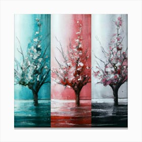 Three different palettes each containing cherries in spring, winter and fall 4 Canvas Print