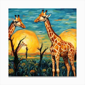 Giraffes At Sunset 6 Canvas Print