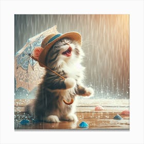 Cute Kitten In The Rain Canvas Print