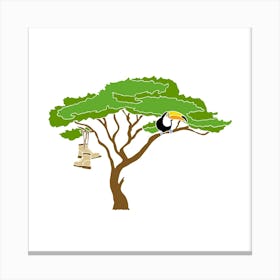 Toucan In Tree With Walking Boots, Fun Safari Animal Print, Square Canvas Print