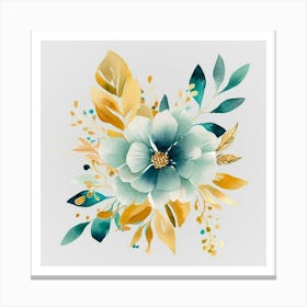 Watercolor Gold And Teal Bouquets 13 Canvas Print