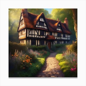 Black and White Elizabethan Manor House in Summer Canvas Print