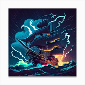 Pirate Ship In Stormy Sea 1 Canvas Print