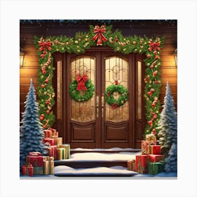 Christmas Decoration On Home Door Ultra Hd Realistic Vivid Colors Highly Detailed Uhd Drawing (3) Canvas Print
