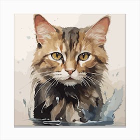 Serious Meow in Water Painting Canvas Print