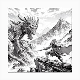 Knight And A Dragon Canvas Print