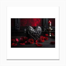 Black Heart With Roses Canvas Print