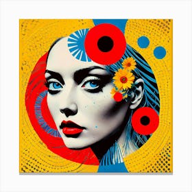 Blue Eyes Beauty Girl With Flowers Canvas Print