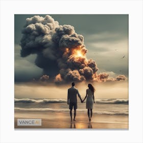 Couple Walking On The Beach 1 Canvas Print