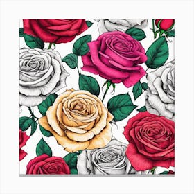 Seamless Pattern With Roses 6 Canvas Print