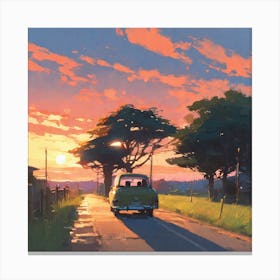 Sunset On The Road Canvas Print