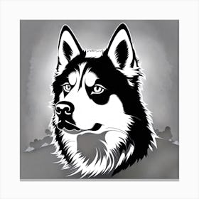 Husky Dog,  Black and white illustration, Dog drawing, Dog art, Animal illustration, Pet portrait, Realistic dog art Canvas Print