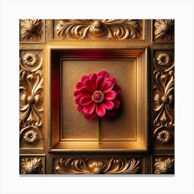 Dahlia Flower In Gold Frame Canvas Print