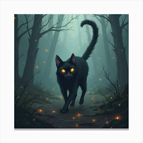 A Witch’S Familiar, A Black Cat, Prowling Through A Mystic Fog 1 Canvas Print