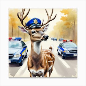 Deer In Police Uniform Canvas Print