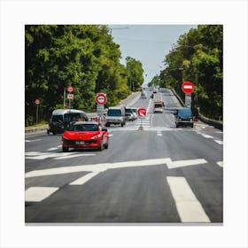 Red Car On The Road Canvas Print