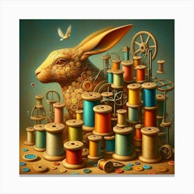 Rabbit and spools of thread 2 Canvas Print