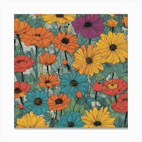 Chevron + Daisy+ Poppy+ Marigolds Pattern Overlay Canvas Print