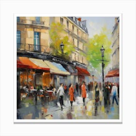 Paris Street.Paris city, pedestrians, cafes, oil paints, spring colors. 6 Canvas Print