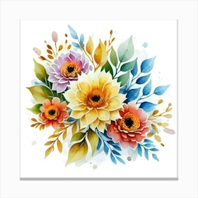 A Watercolor Painting Of Colorful Flowers And Le (2) (1) Out Canvas Print