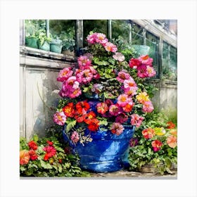 Watercolor Greenhouse Flowers 15 Canvas Print