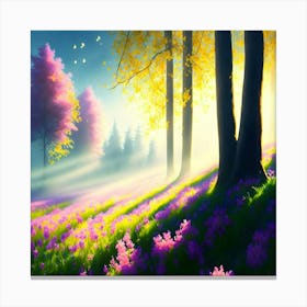 Purple Flowers In A Forest Canvas Print