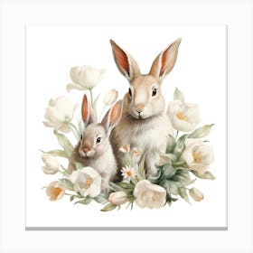 Rabbits With Flowers Canvas Print