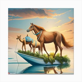 Horses On A Boat 1 Canvas Print