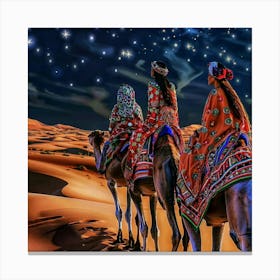 Three Camels In The Desert Canvas Print