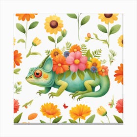 Floral Baby Chameleon Nursery Illustration (20) Canvas Print
