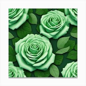 Green Roses On Green Background Canvas Print